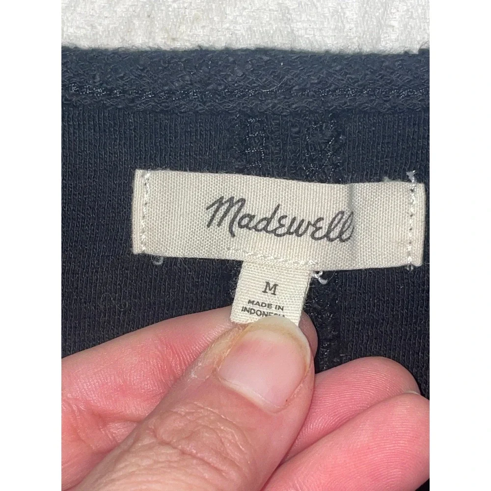 Madewell Black Textured Cotton V-Neck Puff Sleeve Top Womens‎ Medium G2042